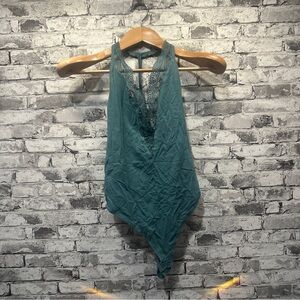 EUC Express One Eleven Teal Lace Halter Bodysuit Size M